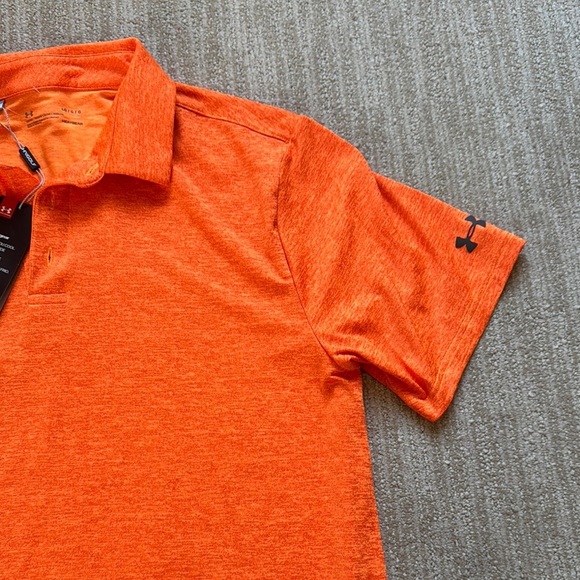 Under Armour Men's Size L Bright Orange Heat Gear Golf Dri Fit Polo Shirt - Picture 3 of 11